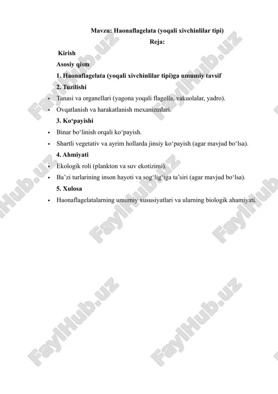 haonaflagelata (yoqali xivchinlilar) — DOCX