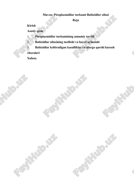piroplazmidlar turkumi babizidlar oilasi — DOCX
