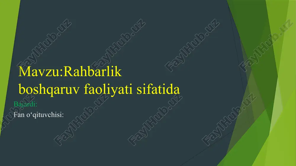 rahbarlik boshqaruv faoliyati sifatida — PPTX