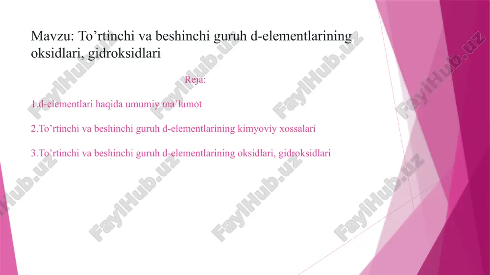 to’rtinchi va beshinchi guruh d-elementlarining oksidlari, gidroksidlari — PPTX