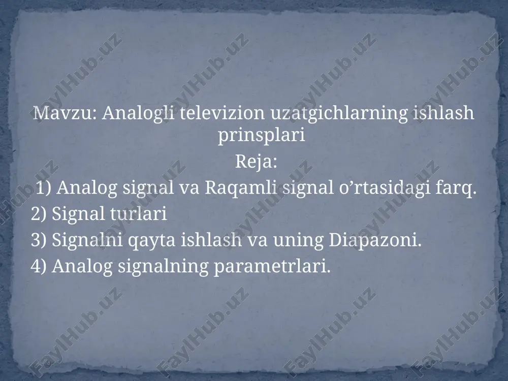 analogli televizion uzatgichlarning ishlash prinsplari — PPTX