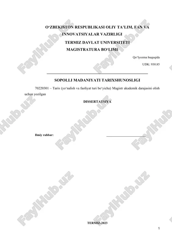 sopolli madaniyati tarixshunosligi — DOCX