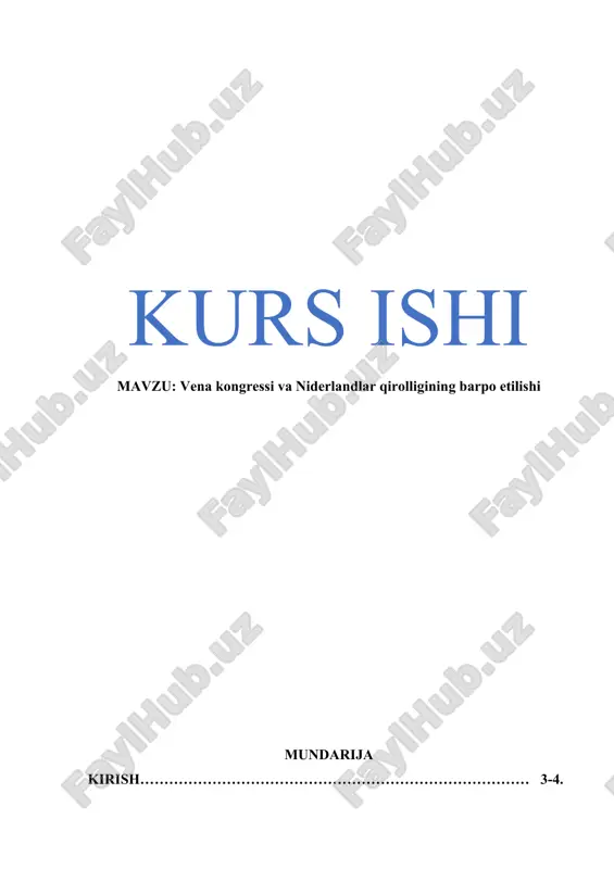 vena kongressi va niderlandlar qirolligining barpo etilishi — DOCX