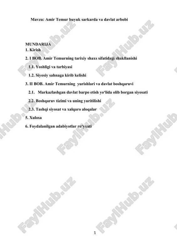 amir temur buyuk sarkarda va davlat arbobi — DOCX