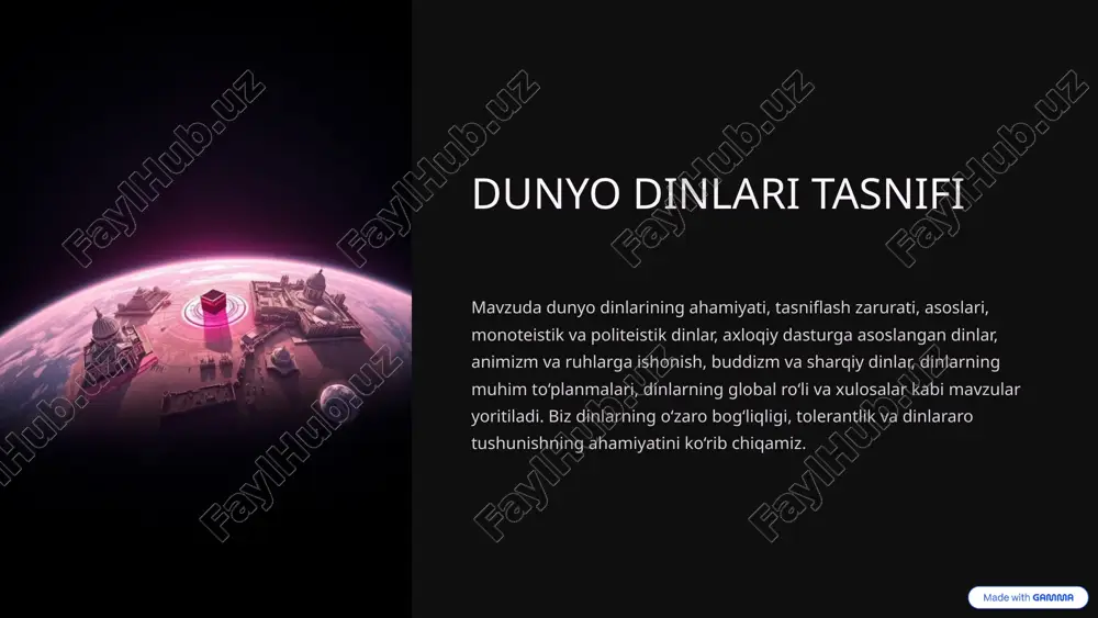 dunyo dinlari tasnifi — PPTX