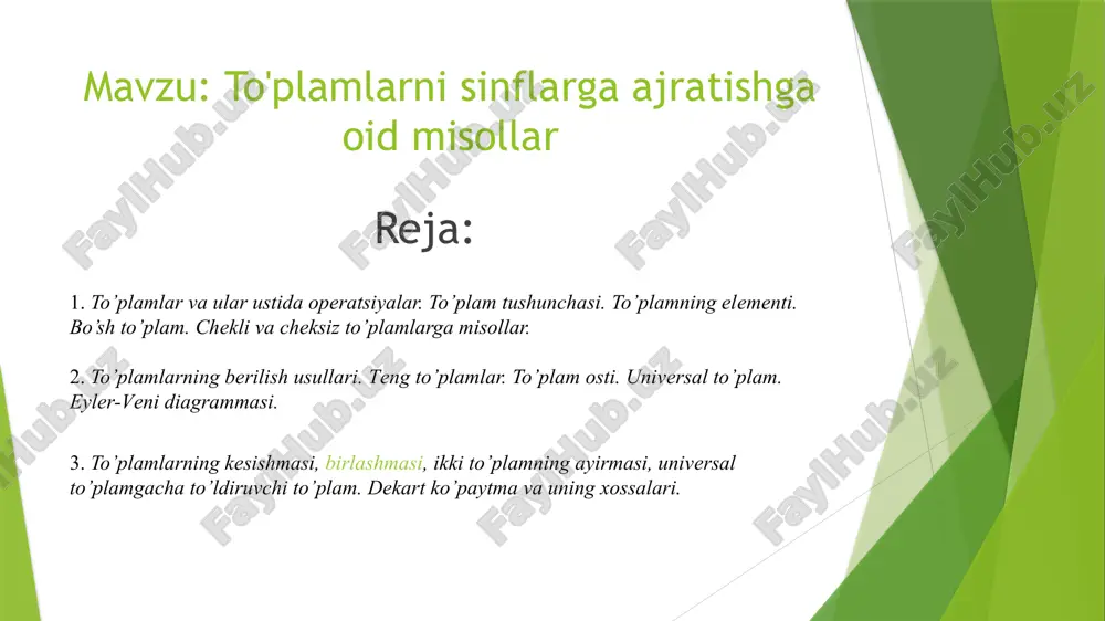 to'plamlarni sinflarga ajratishga oid misollar — PPTX