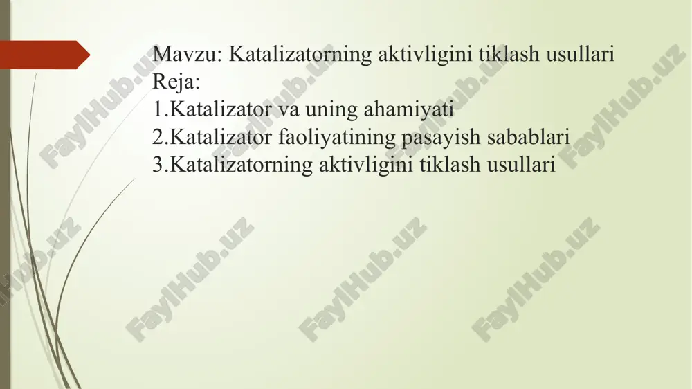 katalizatorning aktivligini tiklash usullari — PPTX