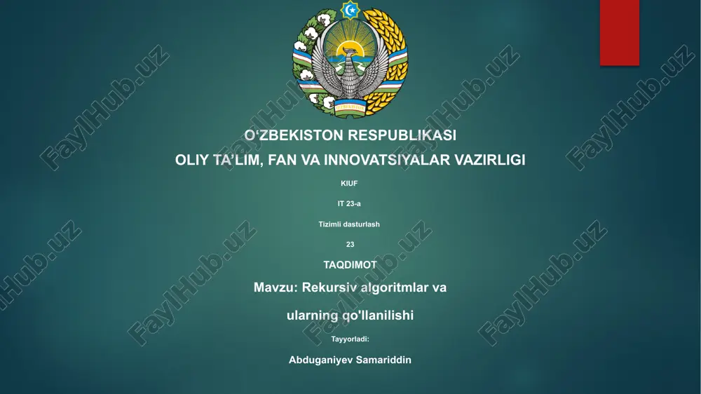 rekursiv algoritmlar va ularning qo'llanilishi — PPTX