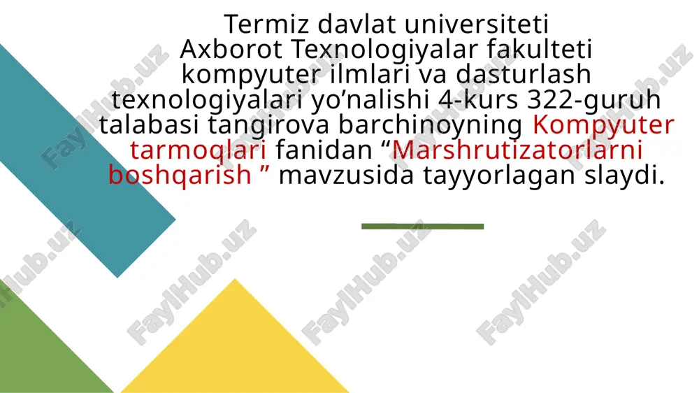 marshrutizatorlarni boshqarish — PPTX