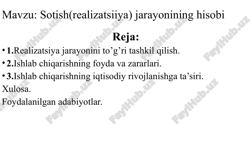 sotish(realizatsiiya)jarayonining hisobi — PPTX