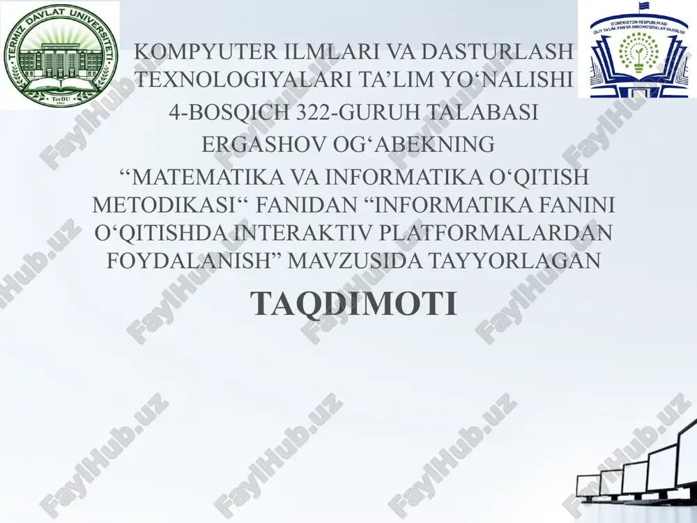 informatika fanini o‘qitishda interaktiv platformalardan foydalanish — PPTX