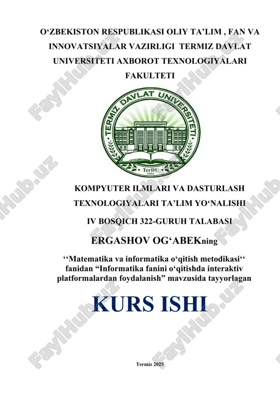 "informatika fanini o‘qitishda interaktiv platformalardan foydalanish" — DOCX