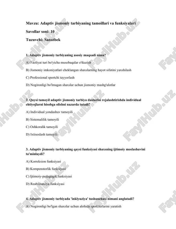 adaptiv jismoniy tarbiyaning tamoillari va funksiyalari — DOCX