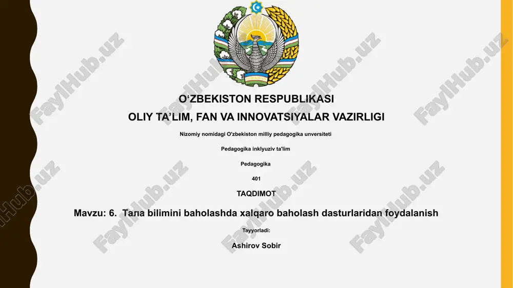tala bilimini baholashda xalqaro baholash dasturlaridan foydalanish — PPTX