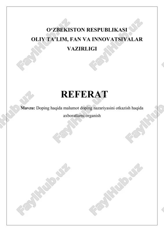 doping haqida malumot doping nazariyasini otkazish haqida axboratlarni organish — DOCX