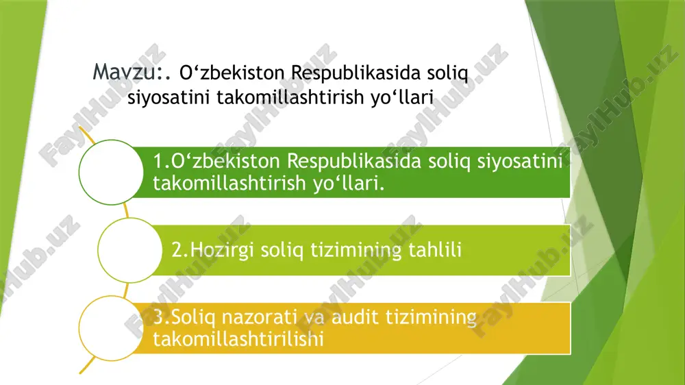 o'zbekiston respublikasida soliq siyosatini takomillashtirish yo'llari — PPTX