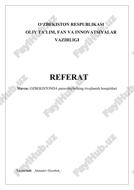 paravolleyning oʻzbekistonda rivojlanishi — DOCX