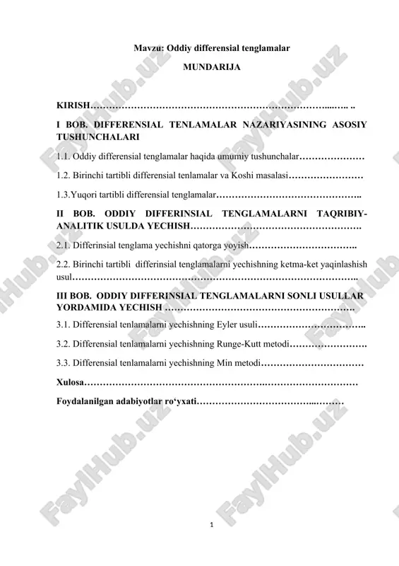 oddiy differensial tenglamalar — DOCX