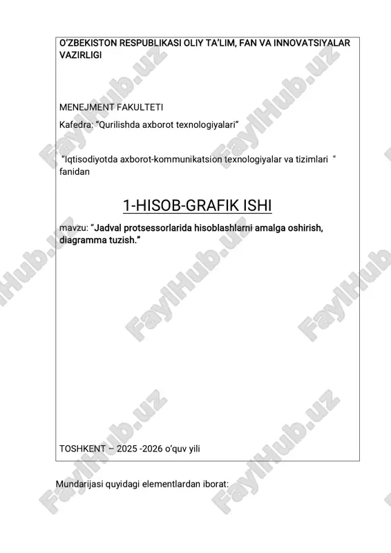 jadval protsessorlarida hisoblashlarni amalga oshirish, diagramma tuzish — PDF