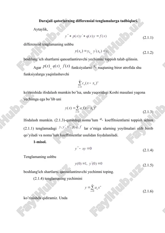 darajali qatorlarning differensial tenglamalarga tadbiqlari. — DOCX