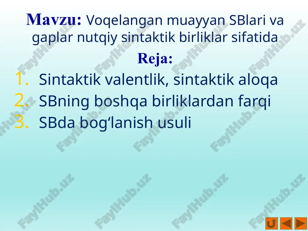voqelangan muayyan sblari va gaplar nutqiy sintaktik birliklar — PPTX