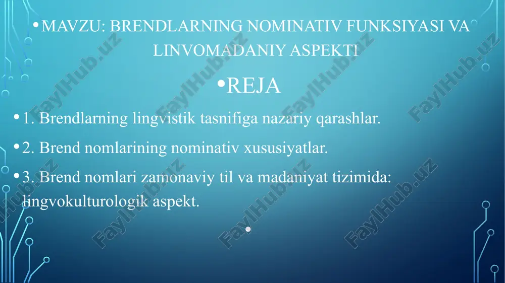 brendlarning nominativ funksiyasi va linvomadaniy aspekti — PPTX