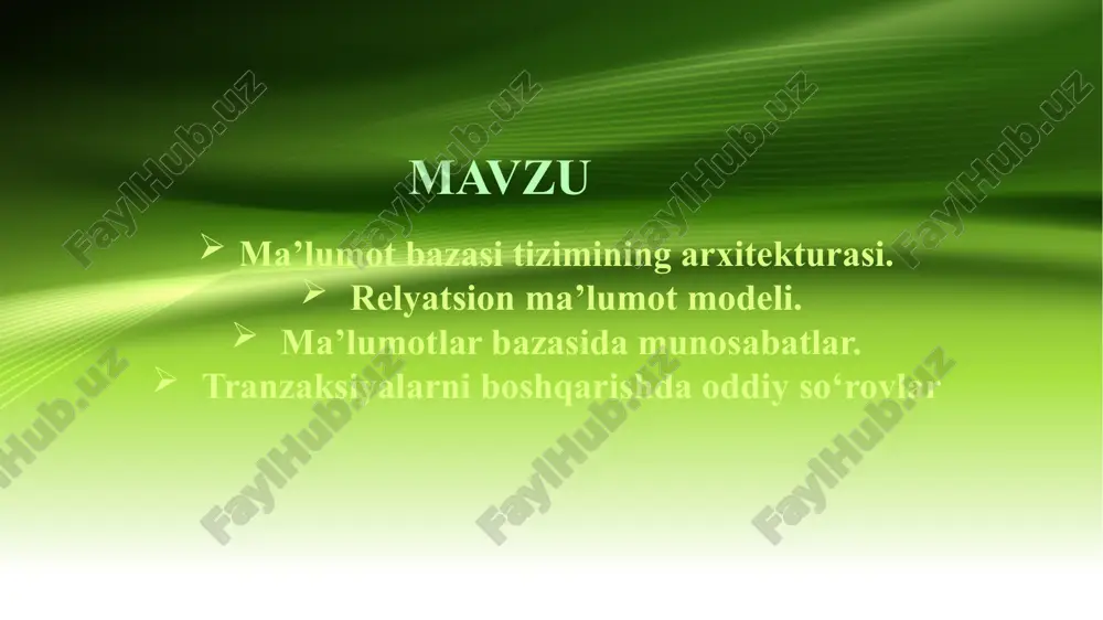 ma’lumot bazasi tizimining arxitekturasi — PPTX