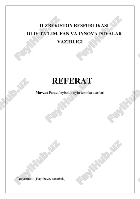 paravoleybolda oyin texnika asoslari — DOCX