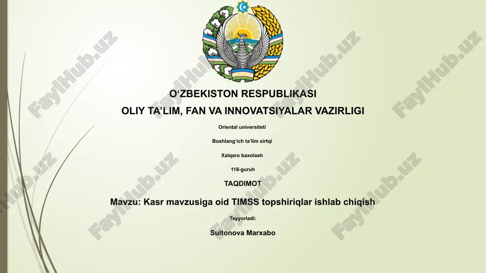 kasrlar mavzusiga oid timss topshiriqlar ishlab chiqish — PPTX