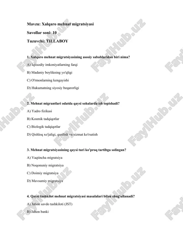 xalqaro mehnat migratsiyasi — DOCX
