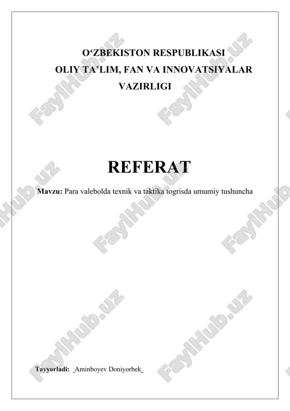 paravolleybol texnika va taktika — DOCX