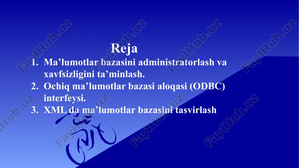 ma’lumotlar bazasini administratorlash va xavfsizligini ta’minlash — PPTX