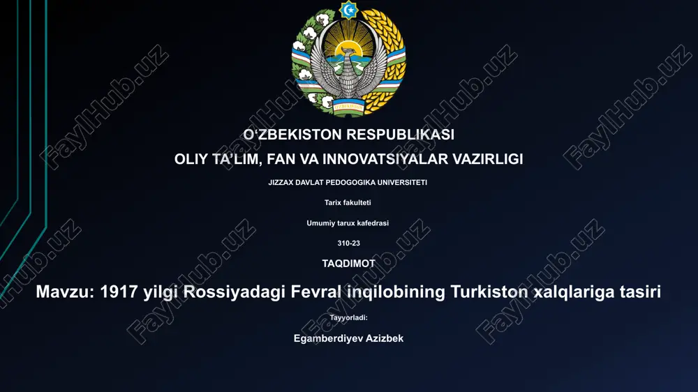 1917 yilgi rossiyadagi fevral inqilobining turkiston xalqlariga tasiri — PPTX