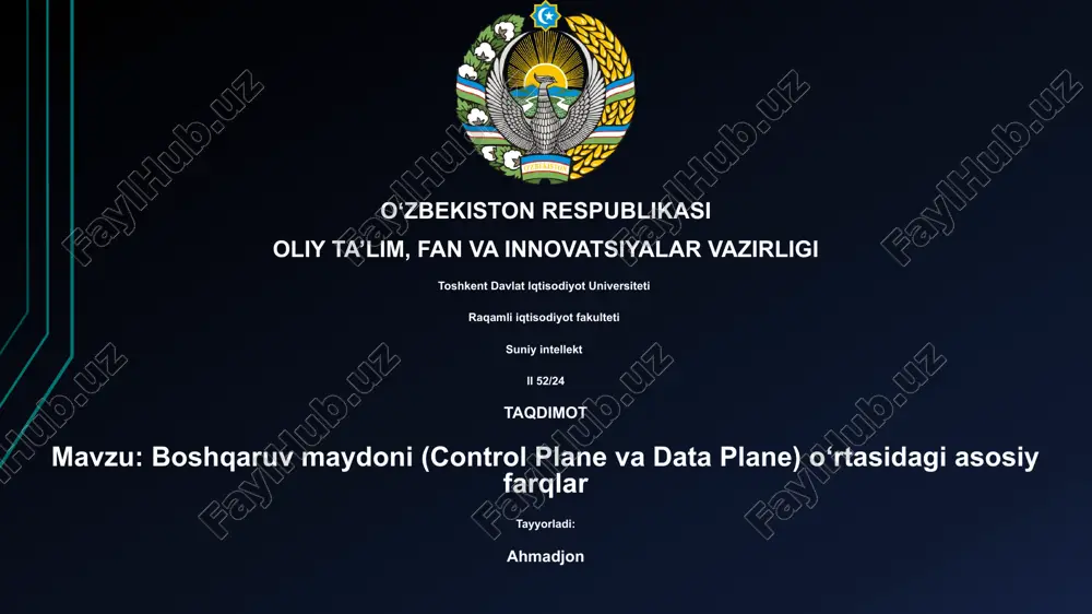 boshqaruv maydoni (control plane va data plane) o‘rtasidagi asosiy farqlar — PPTX