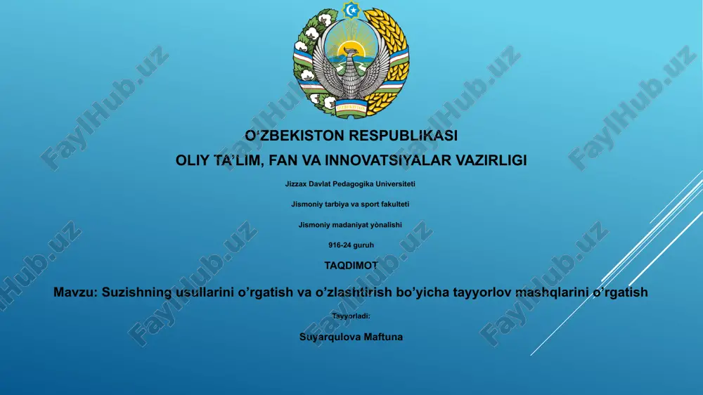 suzish texnikasini o'rgatish va o'zlashtirish mashqlari — PPTX
