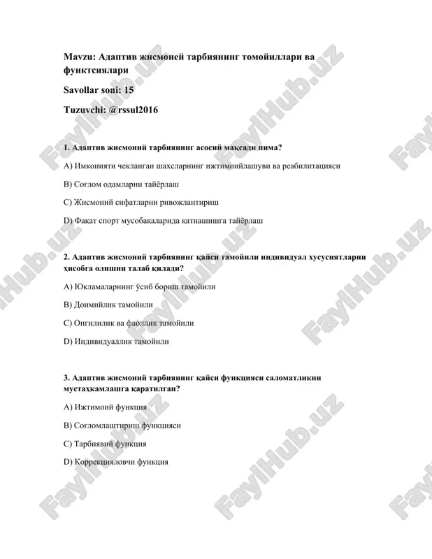 adaptiv jismoniy tarbiya — DOCX