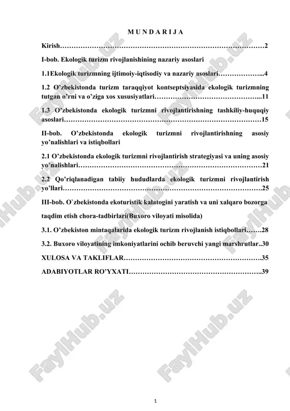 o`zbekistonda ekologik turizmni tashkil qilish — DOCX