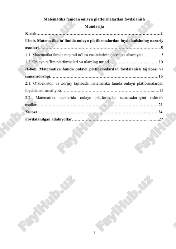 matematika fanidan onlayn platformalardan foydalanish — PDF