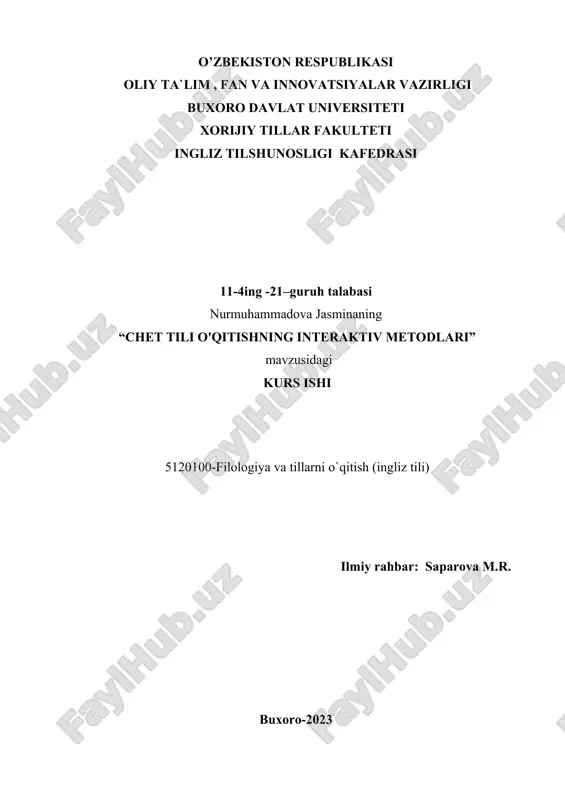chet tili o'qitishning interaktiv metodlari — DOCX