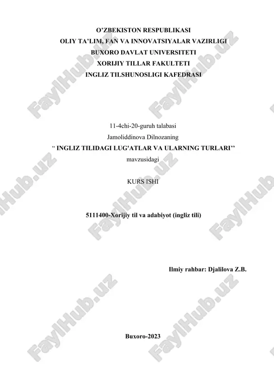 ingliz tilidagi lug'atlar va ularning turlari — DOCX