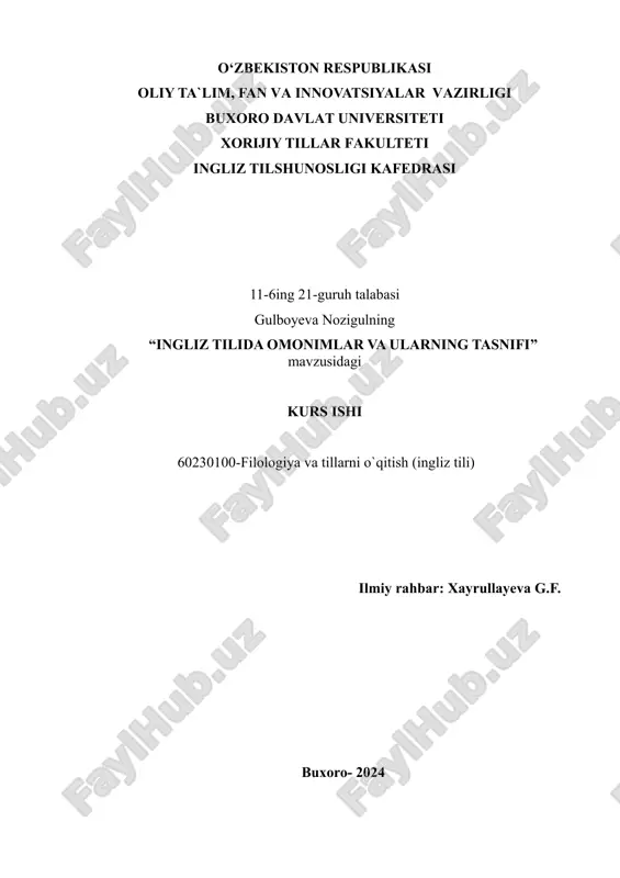 ingliz tilida omonimlar va ularning tasnifi — DOCX