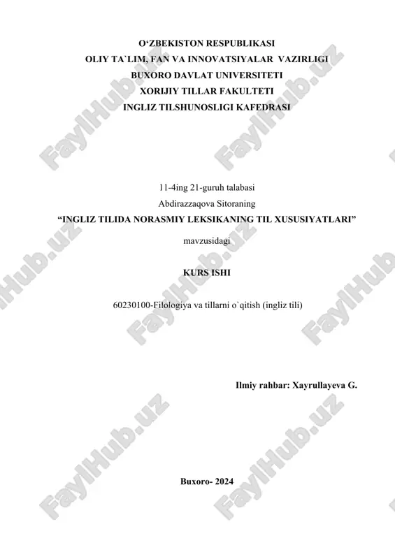 ingliz tilida norasmiy leksikaning til xususiyatlari — DOCX