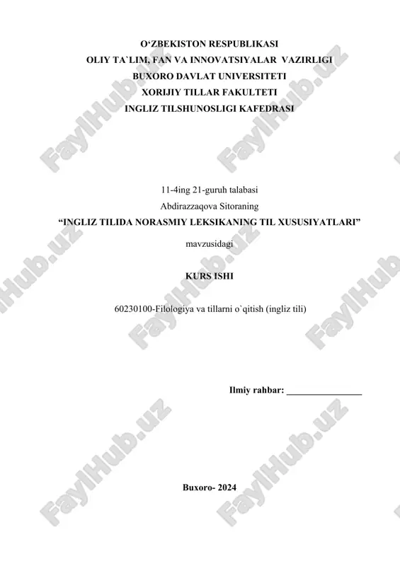 ingliz tilida norasmiy leksikaning til xususiyatlari — DOCX