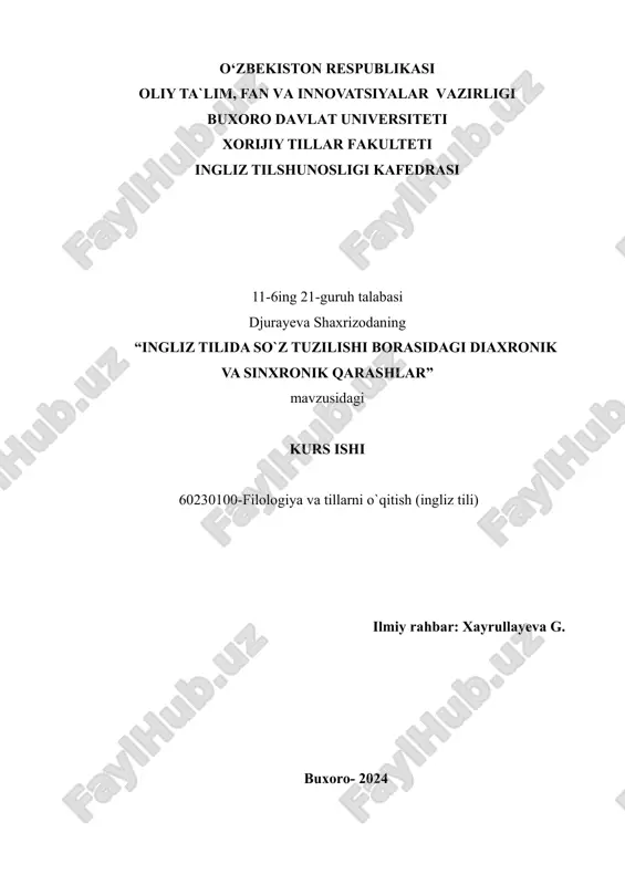 ingliz tilida so`z tuzilishi borasidagi diaxronik va sinxronik qarashlar — DOCX