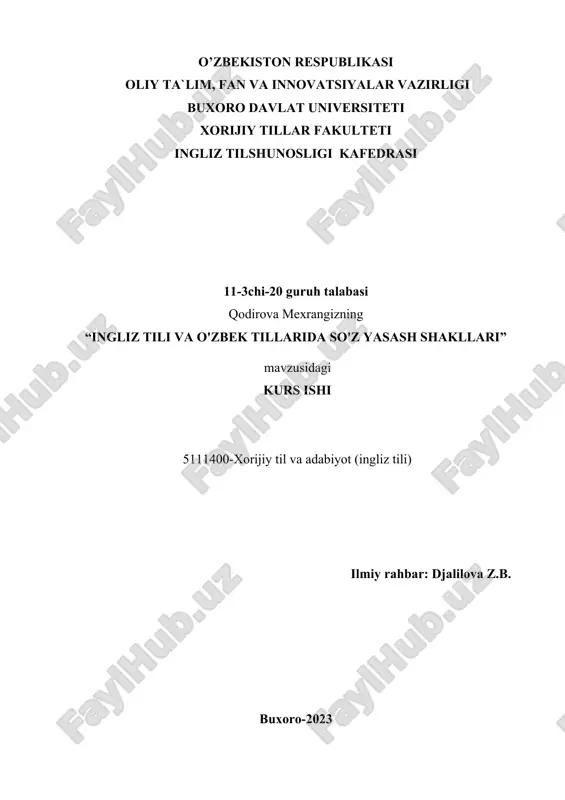 ingliz tili va o'zbek tillarida so'z yasash shakllari — DOCX