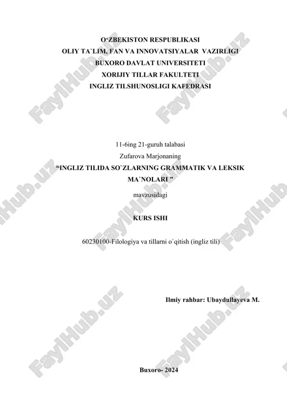 ingliz tilida so`zlarning grammatik va leksik ma`nolari — DOCX