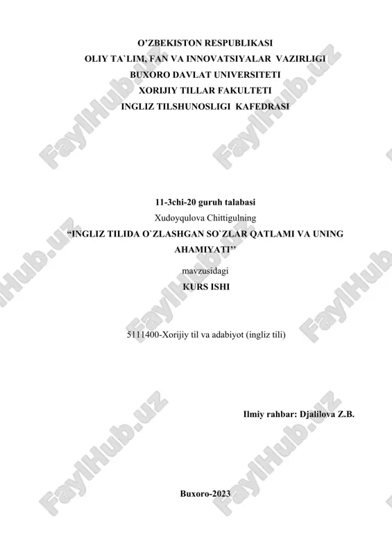 ingliz tilida o`zlashgan so`zlar qatlami va uning ahamiyati — DOCX