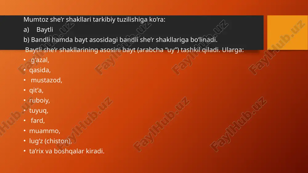 ham baytli, ham bandli she'r shakllari — PPTX