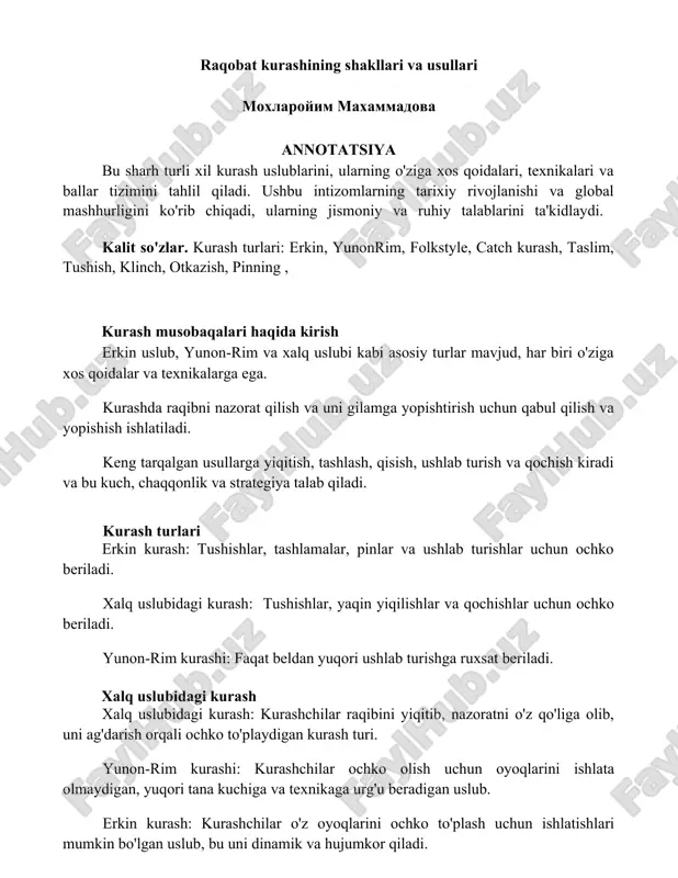 raqobat kurashining shakllari va usullari — DOCX