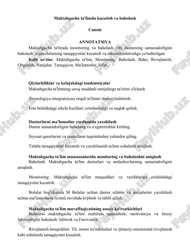 maktabgacha ta'limda kuzatish va baholash — DOCX